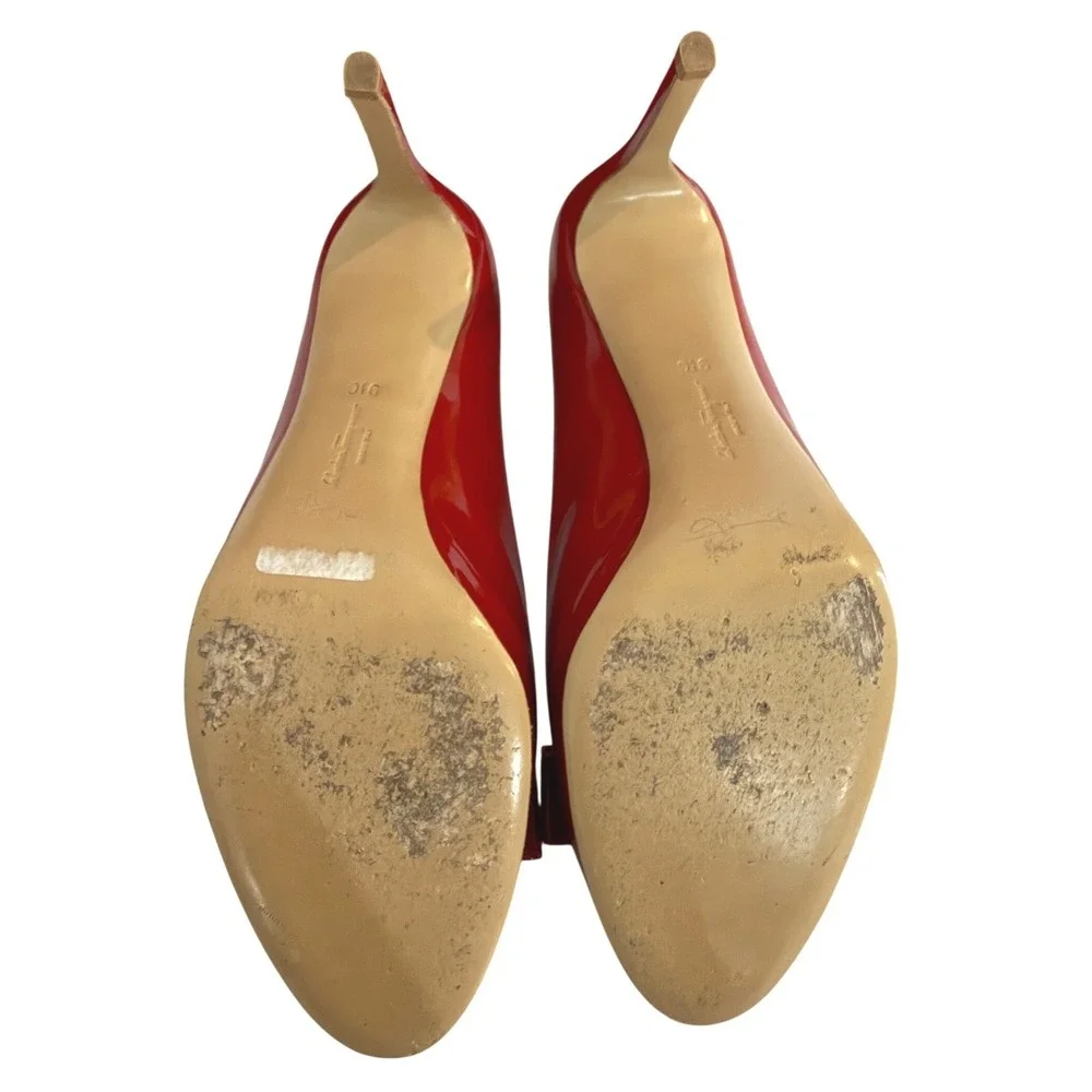 Salvatore Ferragamo Red Patent Leather Osimo Bow Platform Pumps‎ 9.5C